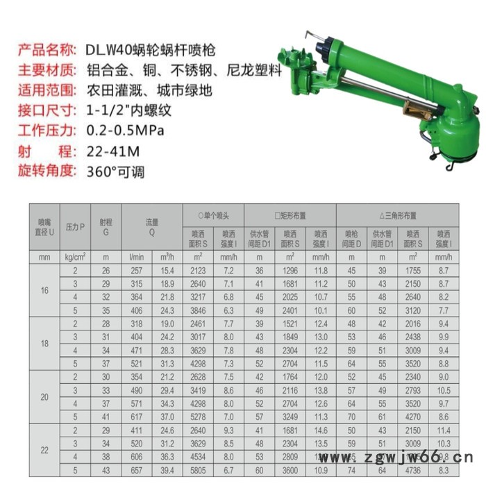 汉德龙DLW40/50涡轮涡杆喷枪 农田喷灌 农田喷灌喷枪