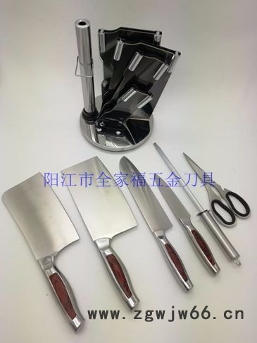 阳江不锈**具  亚克力可旋转套装菜刀七件套Q -7802  厂家批发礼品套刀图1