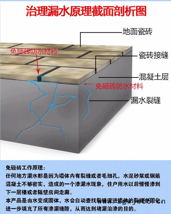 卫生间漏水补漏防水材料浴室厨房渗水维修免砸瓷砖地板渗透堵漏剂智攀渗漏宝图3