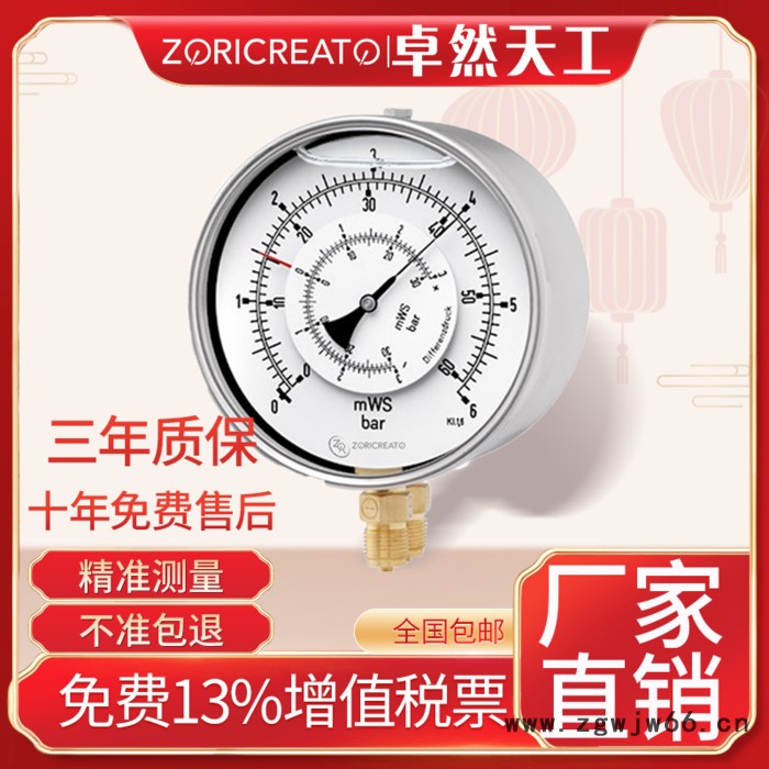 ZORICREATO/卓然天工PCS PCSH 双针双管差压表 氧气温度压力表 压力表等级 弹簧管压力表图6