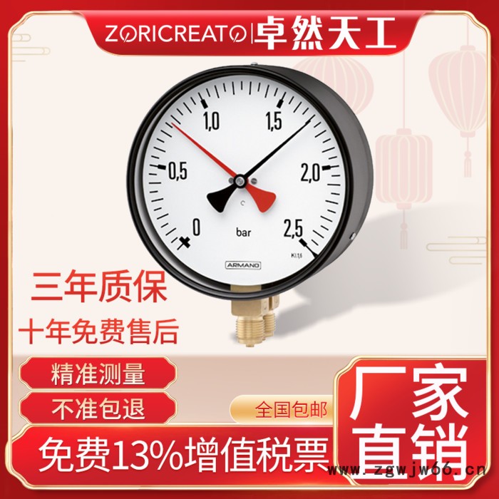 ZORICREATO/卓然天工PCS PCSH 双针双管差压表 氧气温度压力表 压力表等级 弹簧管压力表图5