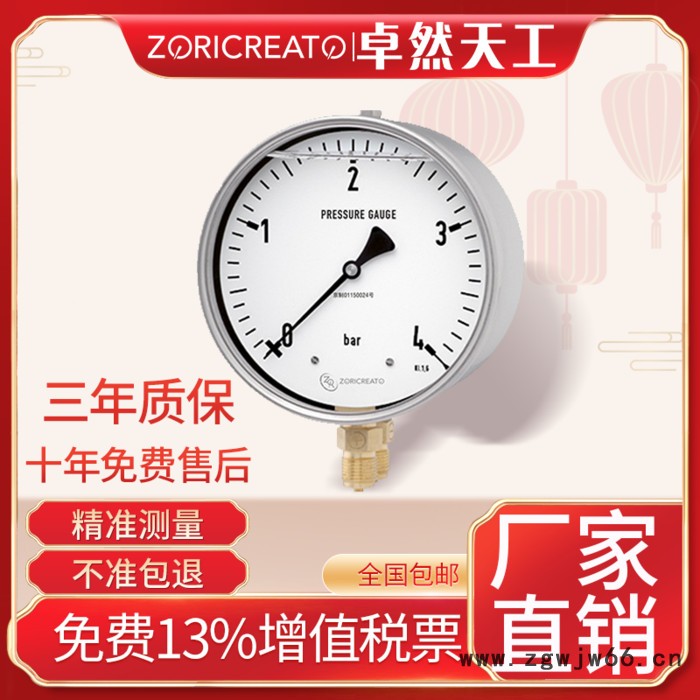 ZORICREATO/卓然天工PCS PCSH 双针双管差压表 氧气温度压力表 压力表等级 弹簧管压力表图2