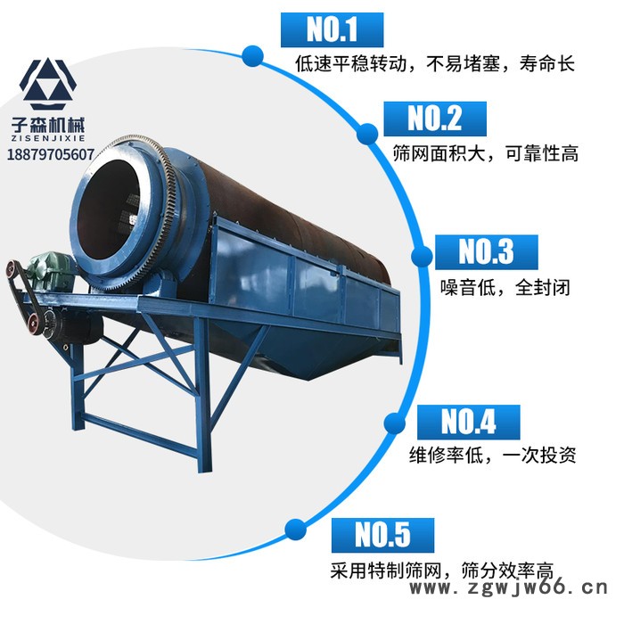 子森 滚筒筛  滚筒筛厂家   质量保障  价格合理物料分级筛分设备物料分级脱泥设备图4