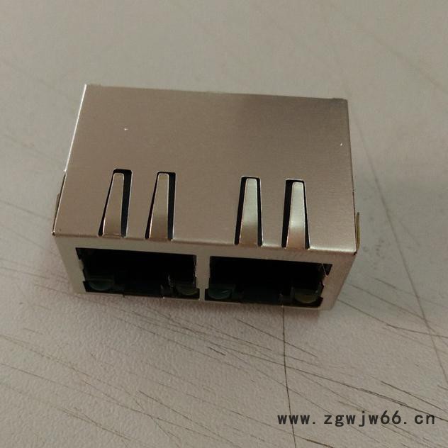 供应兴伸展电子RJ45插座网络连接器/RJ45水晶头PCB插座/直通线路扁针1X2带弹带灯极性反向系列