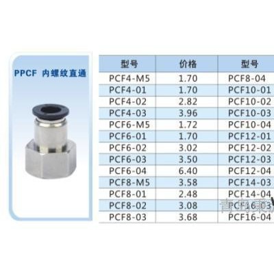 **气管接头快速快插接头内螺纹直通PCF8-M5/PCF8-