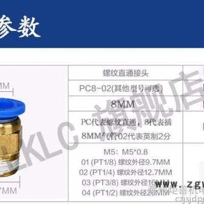 炬善 气管快速接头气管快速接头PC8-02螺纹直通4-M56-01/10-03/12-04快插铜气动