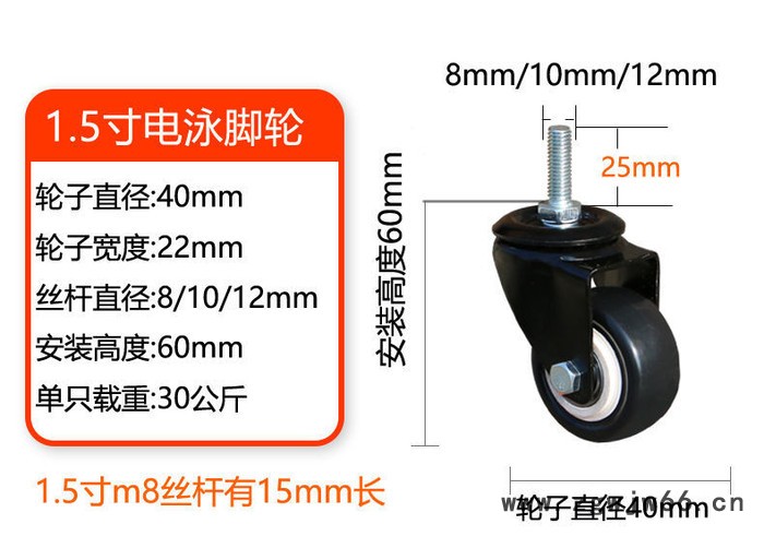 脚轮厂家 丝杆1.5寸 2寸 固定轮 刹车轮 万向轮