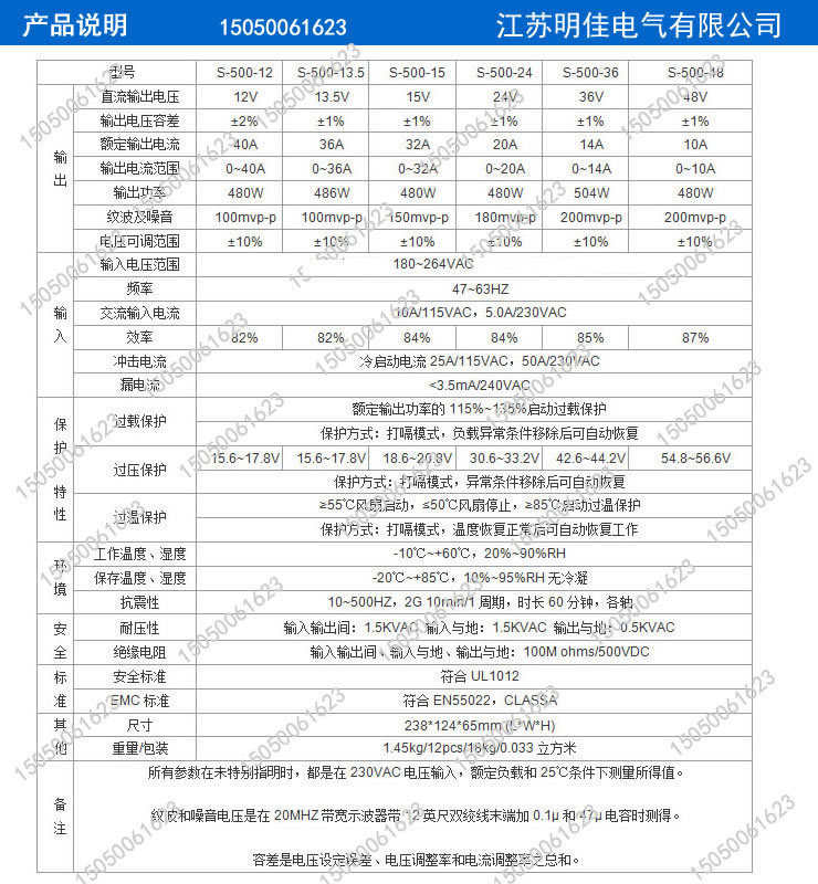 MJ-500W参数