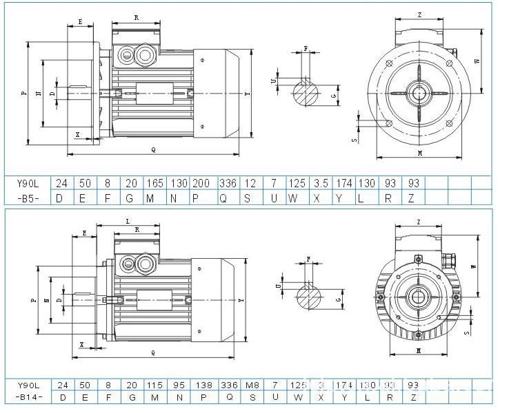 三相异步电机-尺寸90L B5