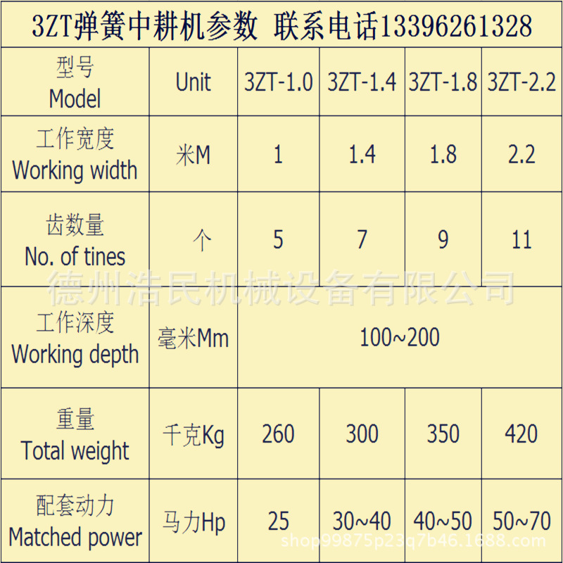 3ZT弹簧中耕机参数