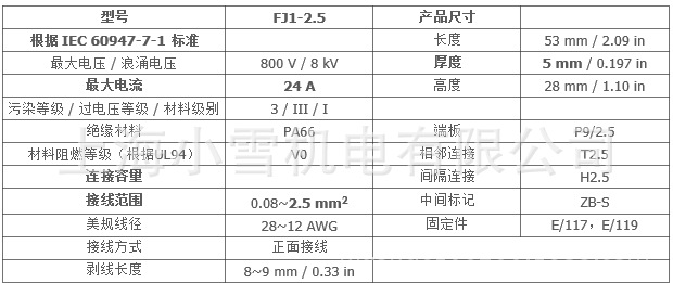 龙牌FJ1-2.5弹簧端子参数