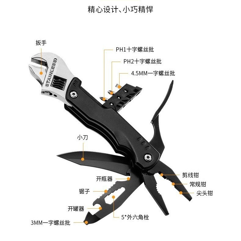 户外多功能活动扳手野外露营五金工具折叠刀钳子螺丝刀亚马逊爆款图1