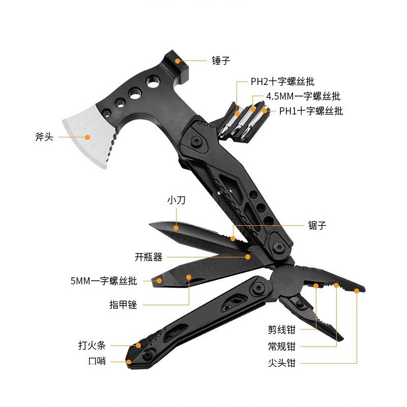 多功能斧头锤组合不锈钢折叠斧子锤子户外野营露营工具亚马逊爆款图2